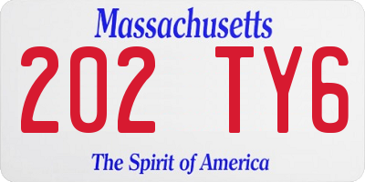 MA license plate 202TY6