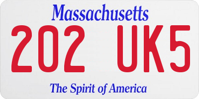 MA license plate 202UK5