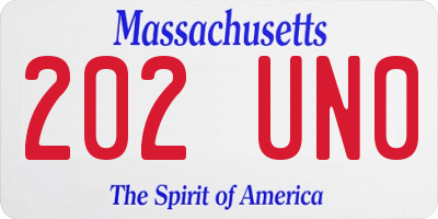 MA license plate 202UN0