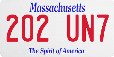 MA license plate 202UN7