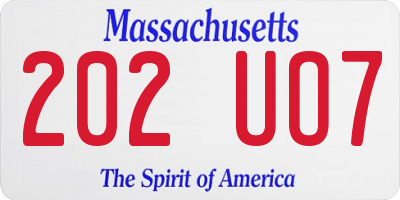 MA license plate 202UO7