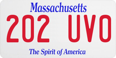 MA license plate 202UV0