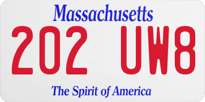 MA license plate 202UW8