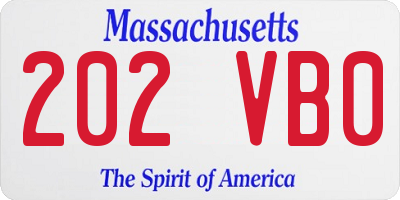 MA license plate 202VB0