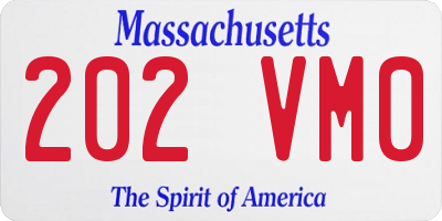 MA license plate 202VM0