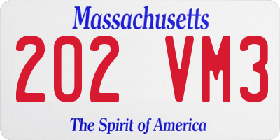 MA license plate 202VM3