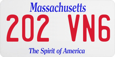 MA license plate 202VN6