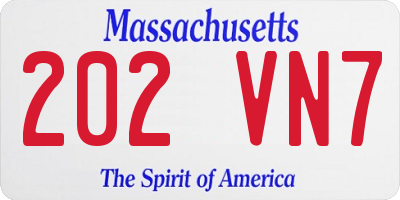 MA license plate 202VN7