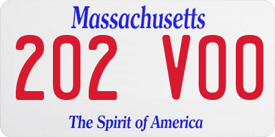 MA license plate 202VO0