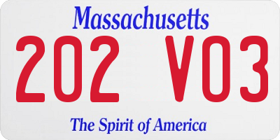 MA license plate 202VO3