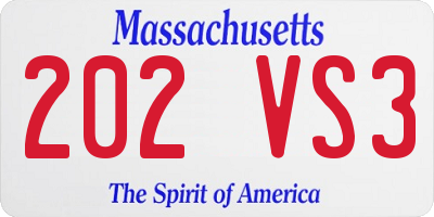 MA license plate 202VS3