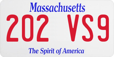 MA license plate 202VS9