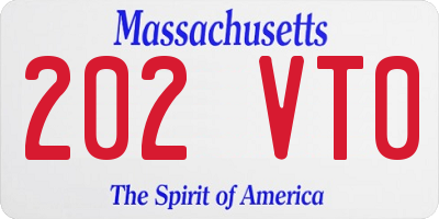 MA license plate 202VT0