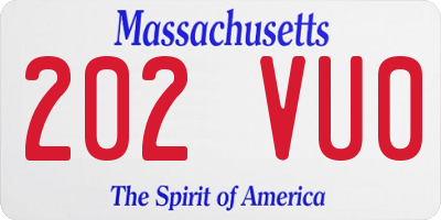 MA license plate 202VU0