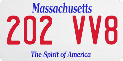 MA license plate 202VV8