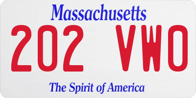 MA license plate 202VW0