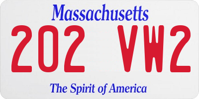 MA license plate 202VW2