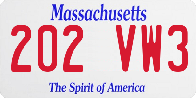 MA license plate 202VW3