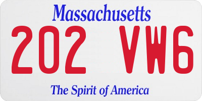 MA license plate 202VW6
