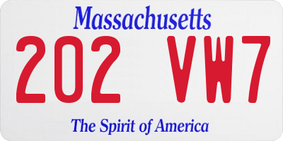 MA license plate 202VW7