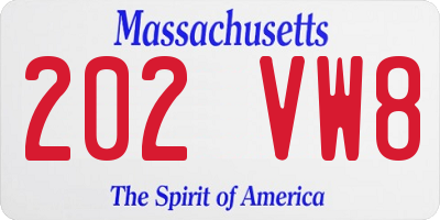 MA license plate 202VW8