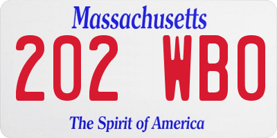 MA license plate 202WB0