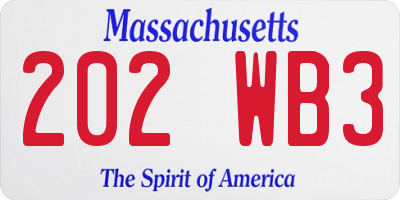 MA license plate 202WB3