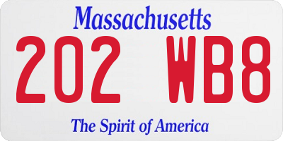 MA license plate 202WB8