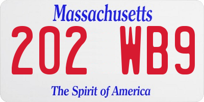 MA license plate 202WB9