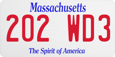 MA license plate 202WD3
