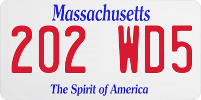 MA license plate 202WD5