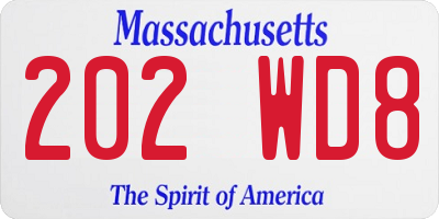 MA license plate 202WD8