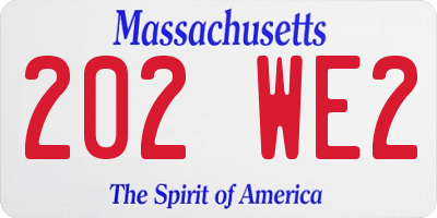 MA license plate 202WE2