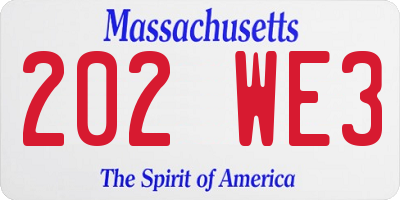 MA license plate 202WE3