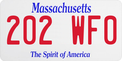 MA license plate 202WF0