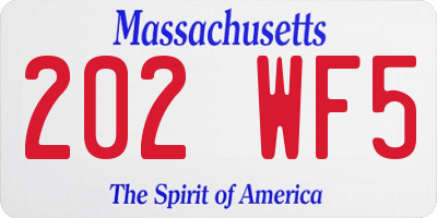 MA license plate 202WF5
