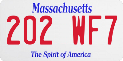 MA license plate 202WF7