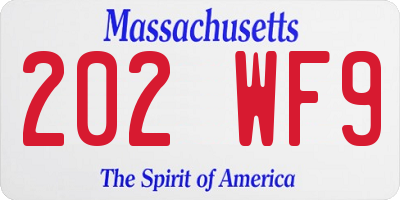 MA license plate 202WF9