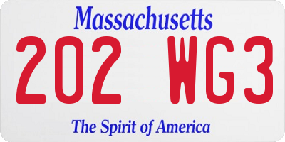 MA license plate 202WG3