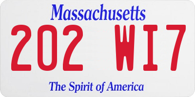 MA license plate 202WI7
