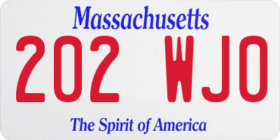 MA license plate 202WJ0