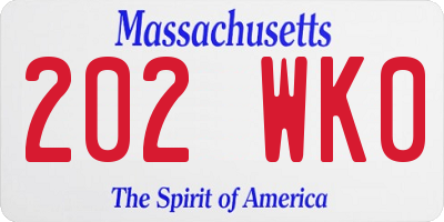 MA license plate 202WK0
