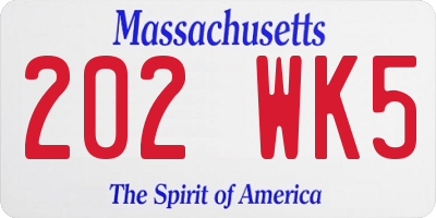 MA license plate 202WK5