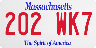 MA license plate 202WK7