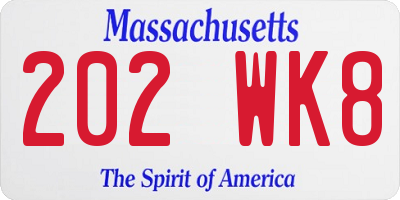 MA license plate 202WK8