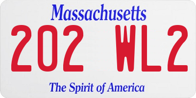 MA license plate 202WL2