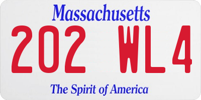 MA license plate 202WL4