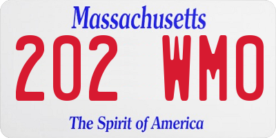 MA license plate 202WM0