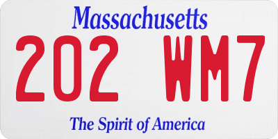 MA license plate 202WM7