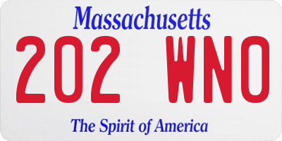 MA license plate 202WN0